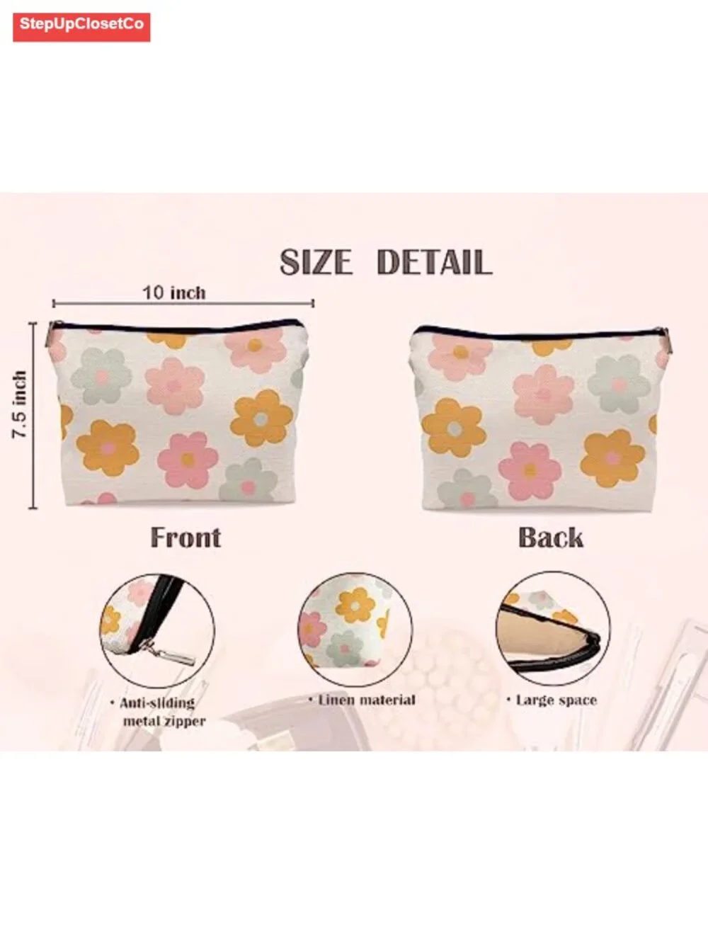 Retro Groovy Daisy Flowers Makeup Bag Cosmetic Case Zipper Pouch Toiletry